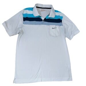 Nike Golf Tour Performance Men's Small Short Sleeve Polo Shirt Blue White Stripe